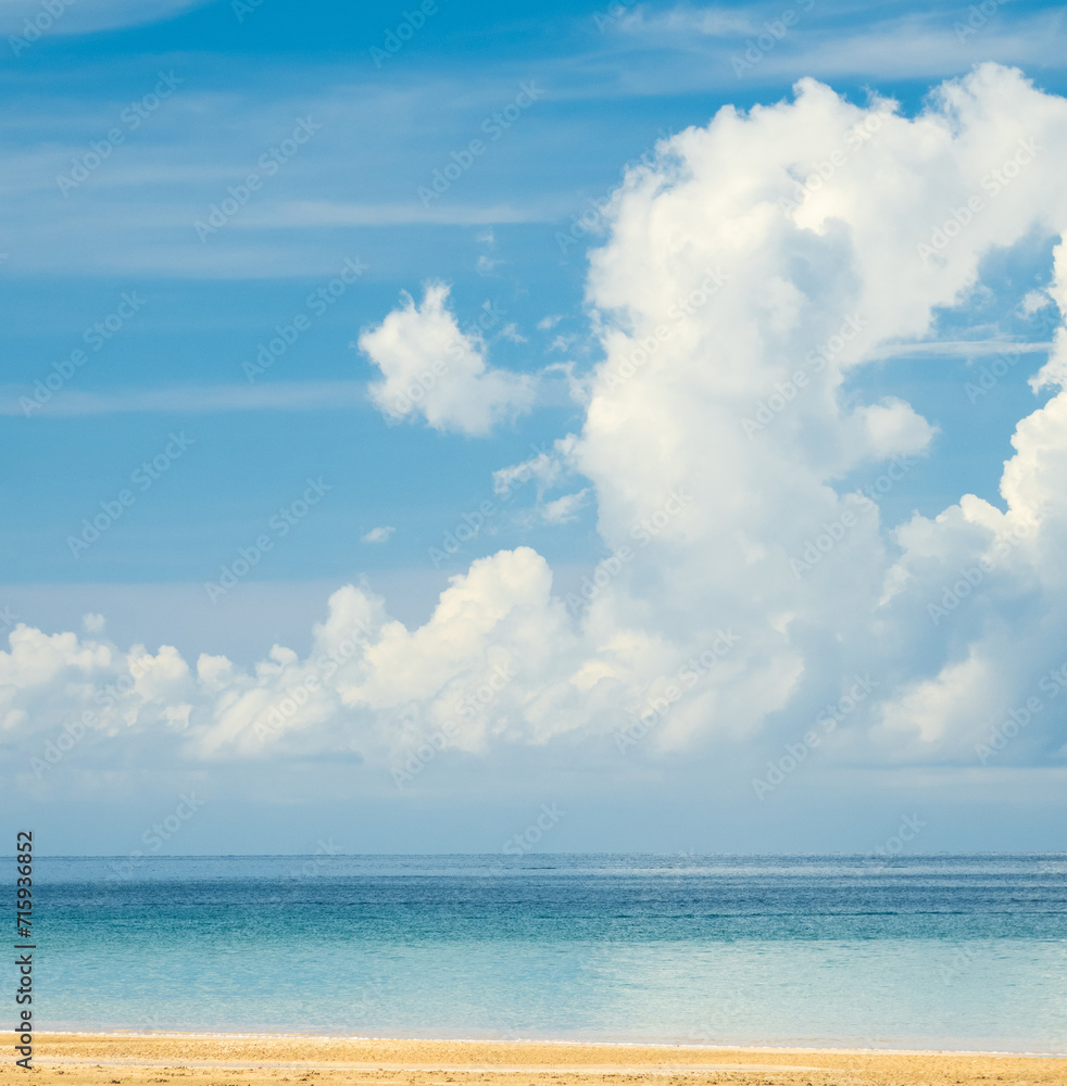 Landscape beautiful summer vertical horizon look view tropical shore open sea beach cloud clean  blue sky background calm nature ocean wave water nobody travel at Koh Muk Trang Thailand sun day time