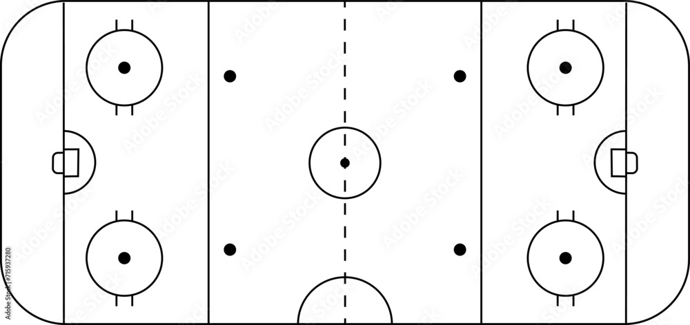 Hockey rink. Hockey field. International Ice Hockey Rinks standard Dimensions and Sizes. Vector illustration - obrazy, fototapety, plakaty 
