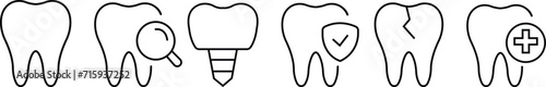 Tooth icon vector set, Dentist, bold line icons, editable stroke, teeth whitening, Dental care equipment ,Dental Implant, a sign of medical elements. Orthodontic Protection Linear Pictogram. for web.