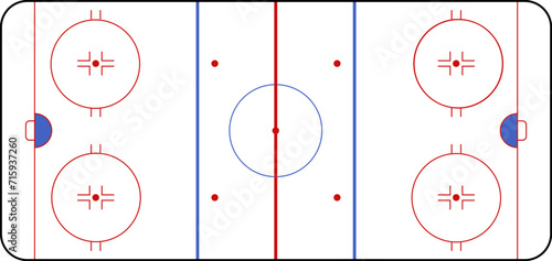 Hockey rink. Hockey field. International Ice Hockey Rinks standard Dimensions and Sizes. Vector illustration photo