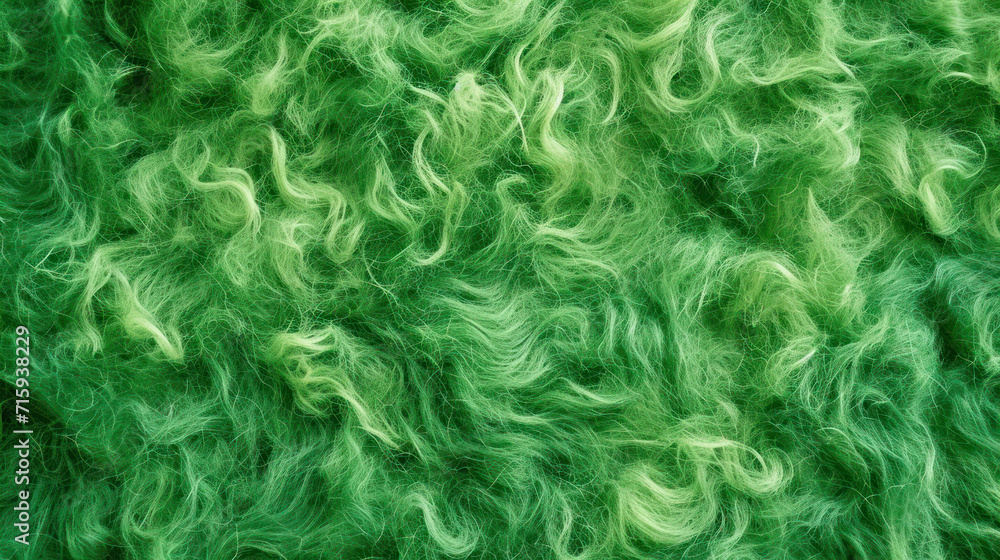 Fototapeta premium Abstract Texture of Green Sheep Wool. Embodying the Spirit of Saint Patrick's Day. Animal Wool Fibers Texture. Symbolizing Luck and Celebration