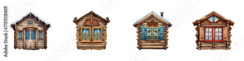 Traditional Russian hut. Old wooden house. Cartoon vector