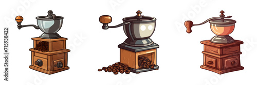 Metal manual coffee grinder. Cartpoon vector illustration