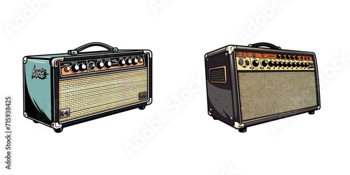 Vintage Cartoon Guitar Amplifier. Vector illustration
