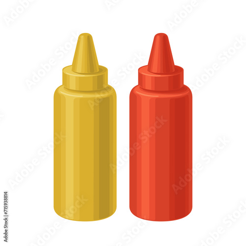 Plastic bottles of ketchup and mustard. Vector illustration