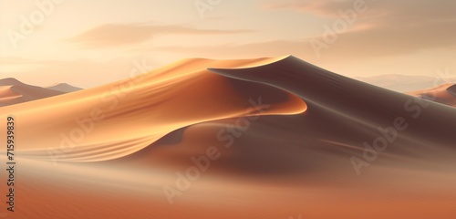 Surreal desert landscape with hyper-realistic sand dunes shaped like colossal waves  frozen in a moment of perpetual motion. Mirage.