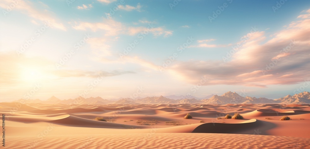 Surreal desert plain with hyper-realistic, luminescent sand, capturing the intricate play of light and shadow in every grain. Radiance.