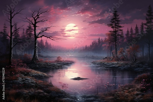 Serene twilight lakes - Generative AI © Sidewaypics