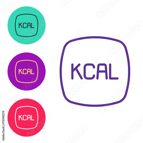 Set line Kcal icon isolated on isolated on white background. Health food. Set icons colorful. Vector