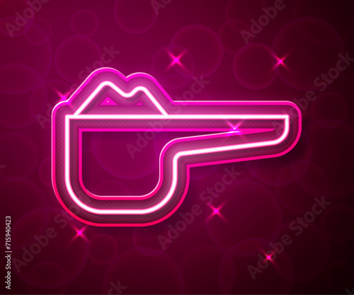 Glowing neon line Sports nutrition bodybuilding proteine power drink and food icon isolated on red background. Vector
