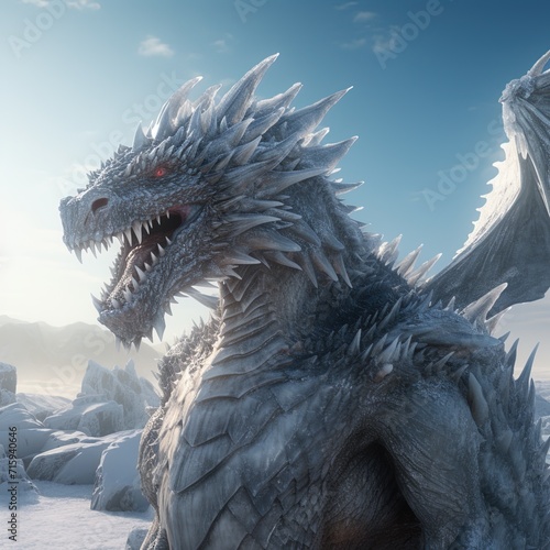 digital illustration of a dragon in the snow created with Generative AI