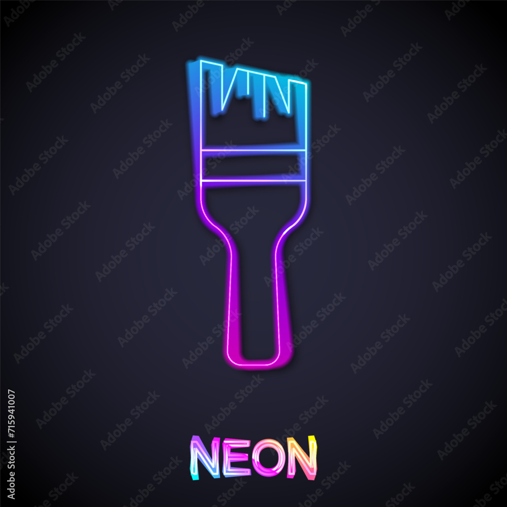 Fototapeta premium Glowing neon line Paint brush icon isolated on black background. Vector