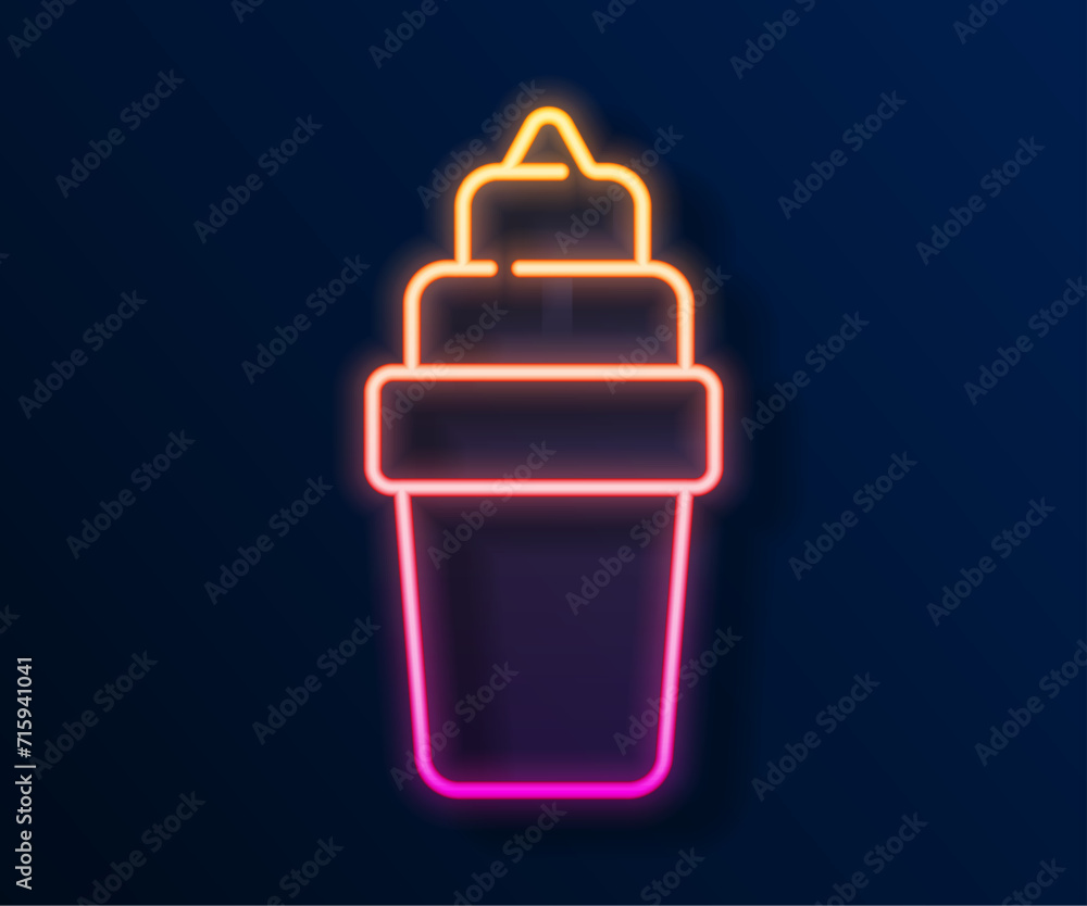Glowing neon line Ice cream in waffle cone icon isolated on black background. Sweet symbol. Vector Glowing neon line Ice cream in waffle cone icon isolated on black background. Sweet symbol. Vector