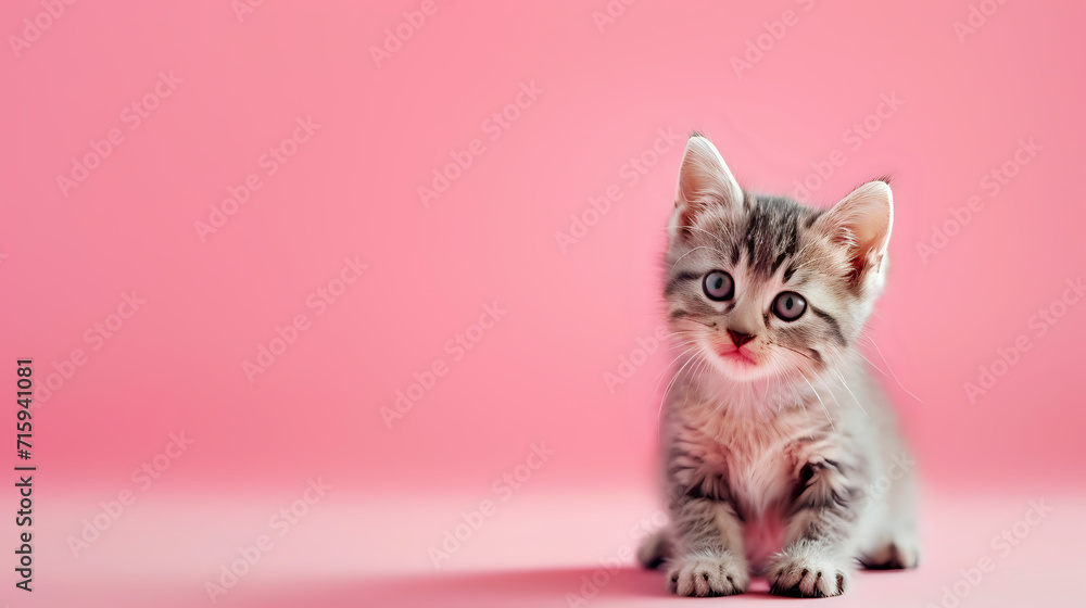 kitten on a pink background