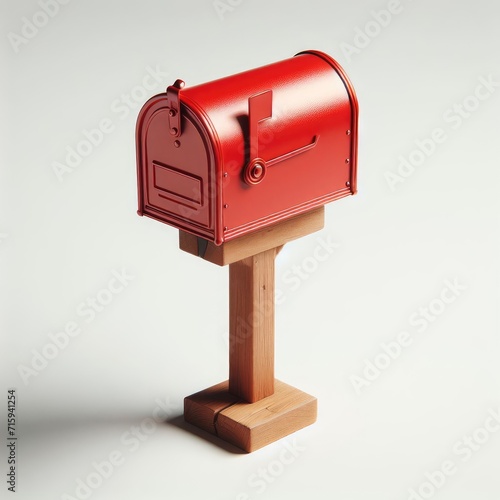 red post box with mail on white 