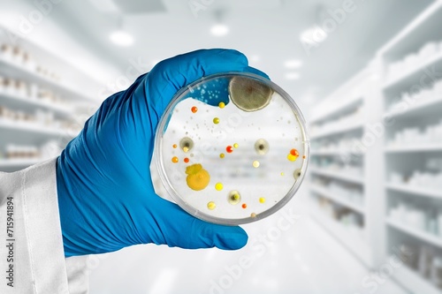 The rise of bacterial infections microbiological culture in Petri dish photo