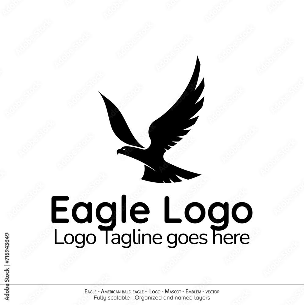 Fototapeta premium Eagle Logo, Flying Bird Emblem. dove mascot. American Bald Eagle silhouette logo. Minimal design, minimalistic logo vector