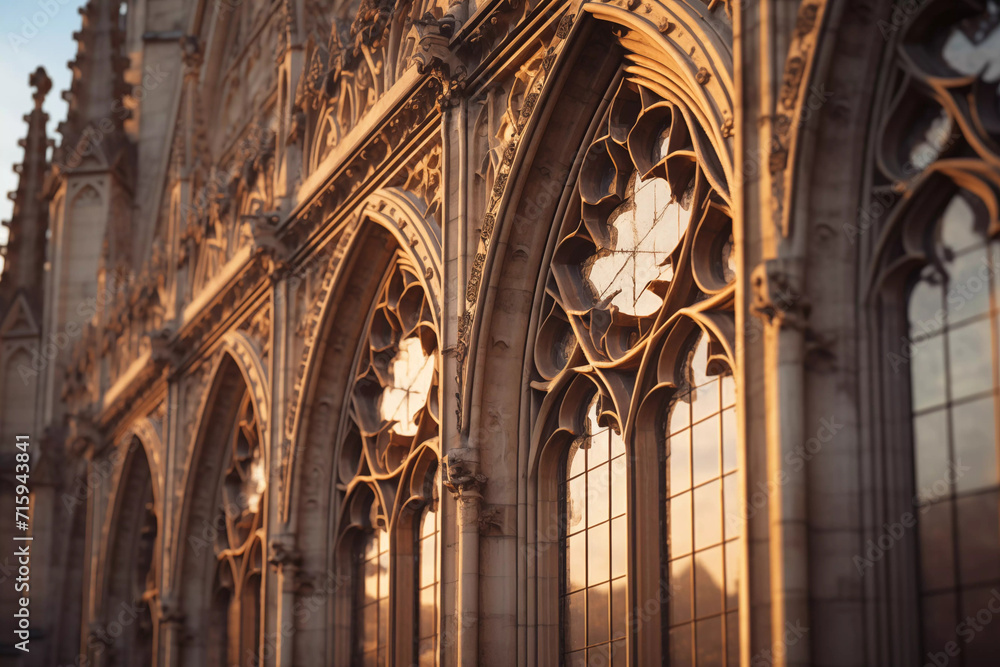 Naklejka premium close-up of a gothic window, generative ai