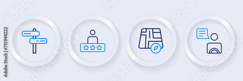 Set line Taxi driver, Location taxi car, service rating and Road traffic sign icon. Vector
