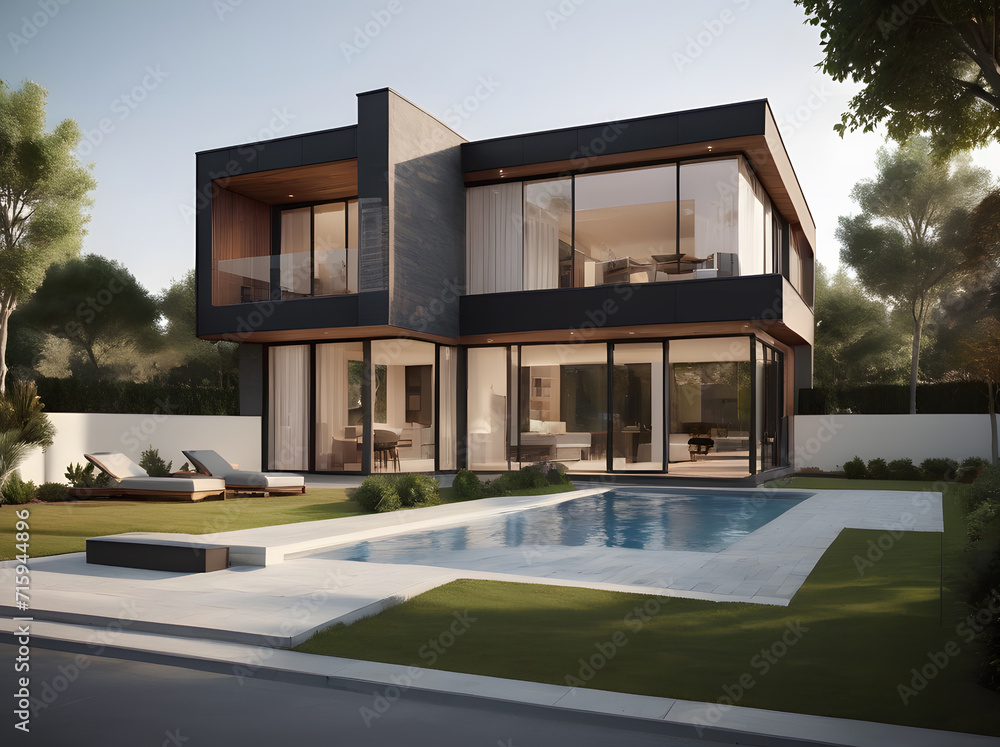 Architectural Brilliance 3D Rendering of a Model House. Generative AI Architectural Brilliance 3D Rendering of a Model House. Generative AI