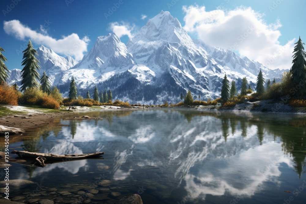 Mesmerizing Reflections of Snow-Capped Peaks in a Tranquil Lake.