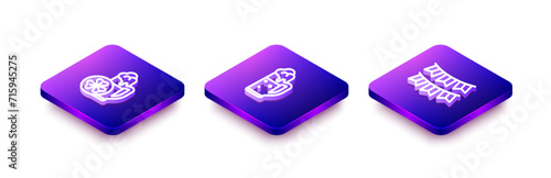Set Isometric line Glass of beer, and Carnival garland with flags icon. Vector