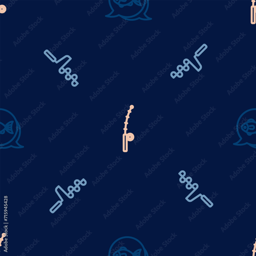 Set line Fish, Hand ice drill and Fishing rod on seamless pattern. Vector Set line Fish, Hand ice drill and Fishing rod on seamless pattern. Vector
