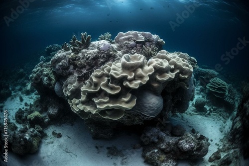 Artistic portrayal of underwater coral formations. Generative AI