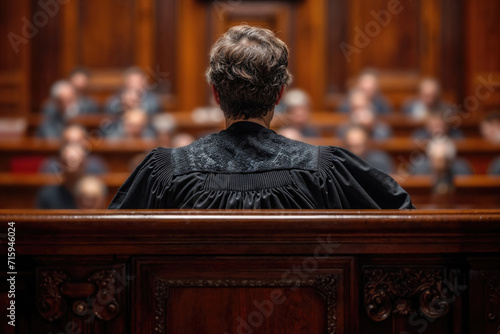 Back view of a judge in a courtroom dictating a sentence photo