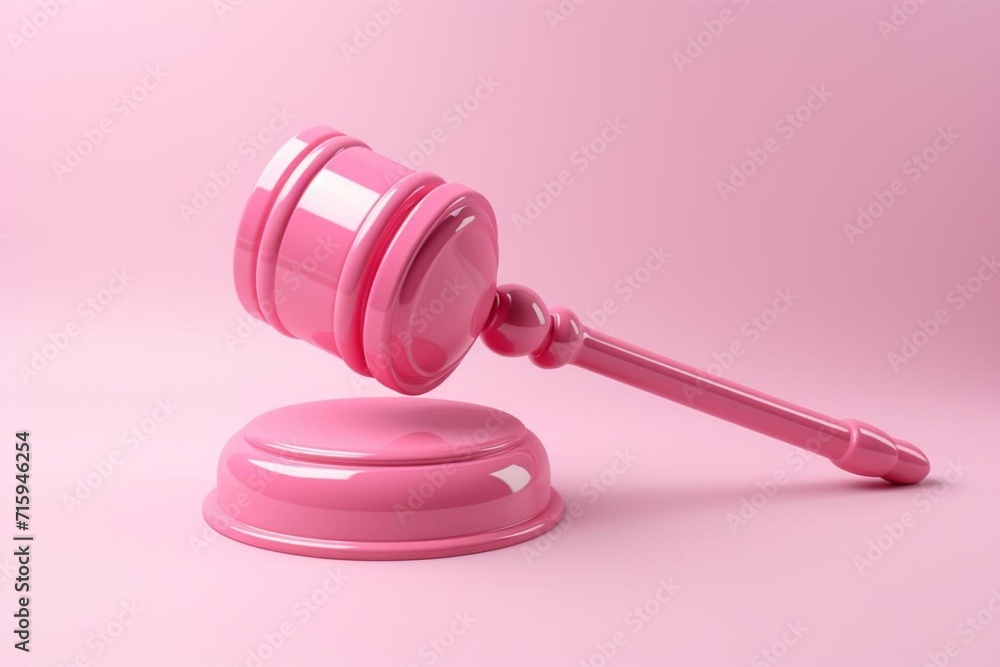 Pink 3D gavel representing law and justice, used by judges to pronounce