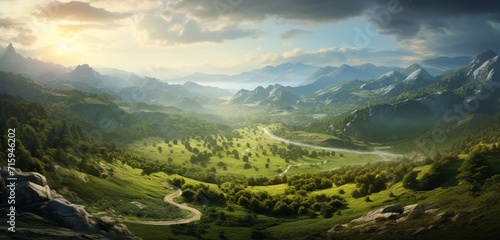 Mesmerizing sun-kissed valley embraced by the gentle contours of hills.