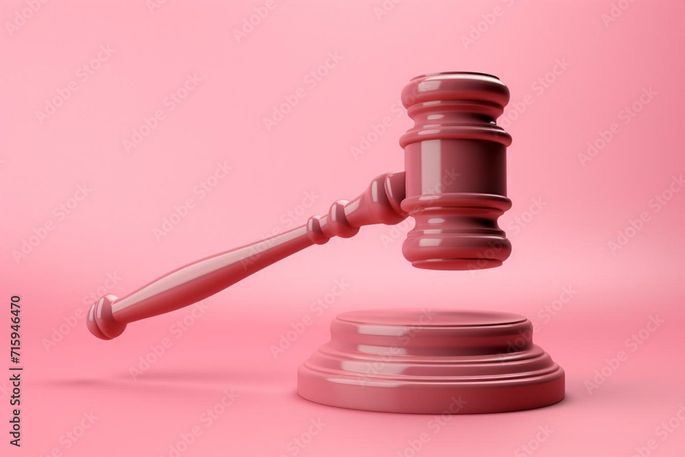 Pink 3D gavel representing law and justice, used by judges to pronounce