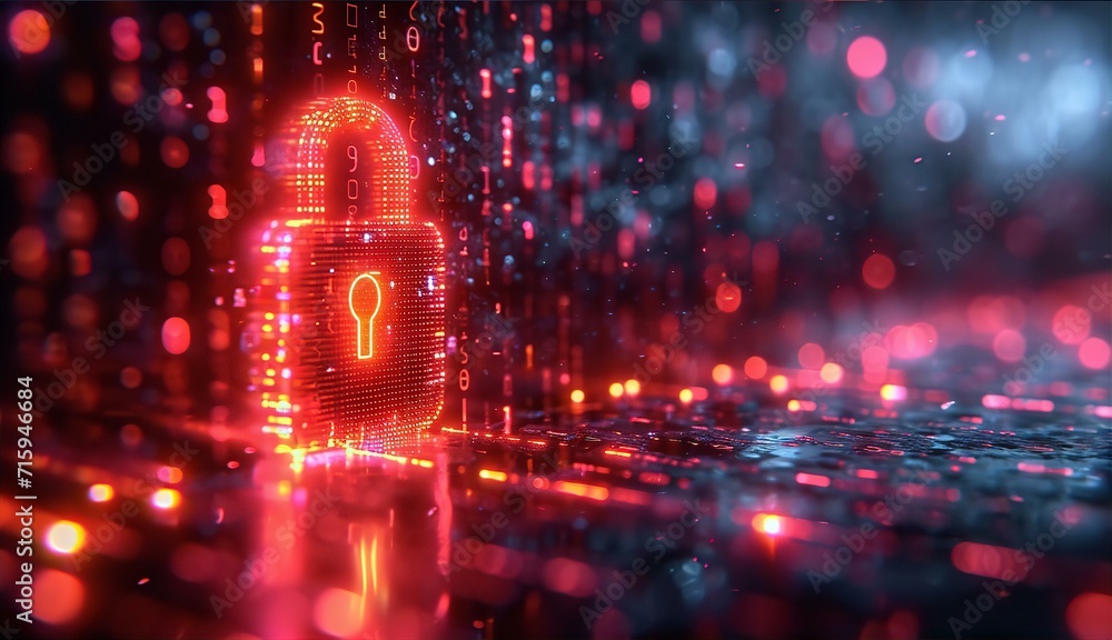 Quantum lock, blockchain, Cryptography cypher unbreakable codes and cyber security concept