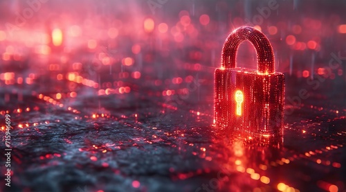 Quantum lock, blockchain, Cryptography cypher unbreakable codes and cyber security concept photo