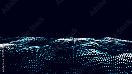 Music wave of particles. Big data visualization. Abstract blue background with a dynamic wave. Vector illustration.