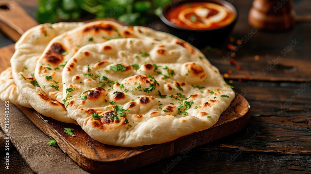 Indian naan bread on wooden desk