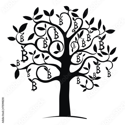 Money tree of bitcoins, isolated on White background. Digital currency. Cryptocurrency. Vector illustration