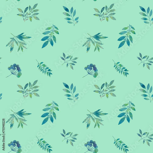 seamless pattern delicate leaves and branches on abstract light green background background