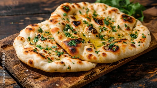 Indian naan bread on wooden table.