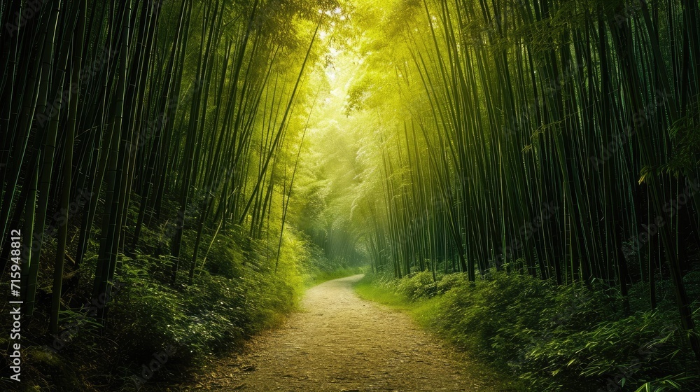 Fototapeta premium path winds through a bamboo forest