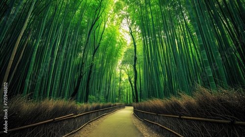 path winds through a bamboo forest
