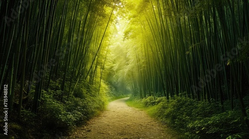 path winds through a bamboo forest