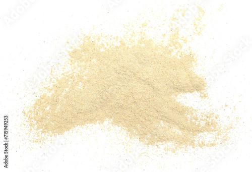 Ashwagandha powder pile scattered, (Withania somnifera) isolated on white