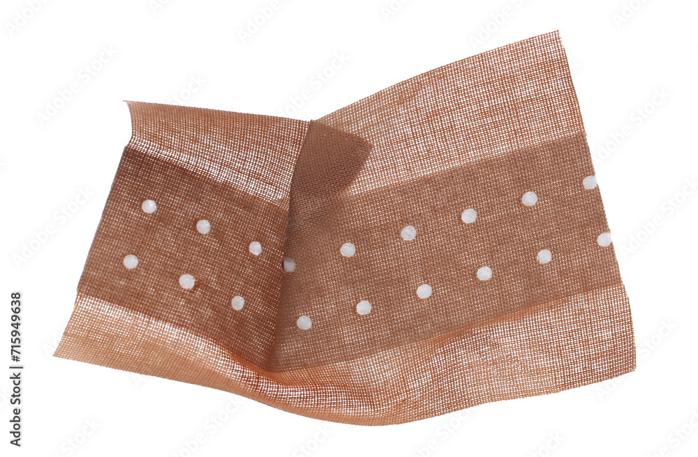 Crumpled adhesive bandage new, sticky isolated on white, top view  - obrazy, fototapety, plakaty 