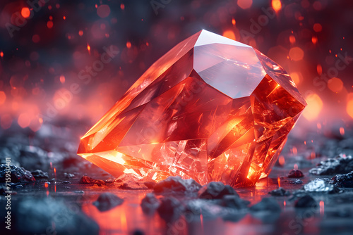Resplandor escarlata de un diamante gigante incrustado en las entrañas de la tierra. photo