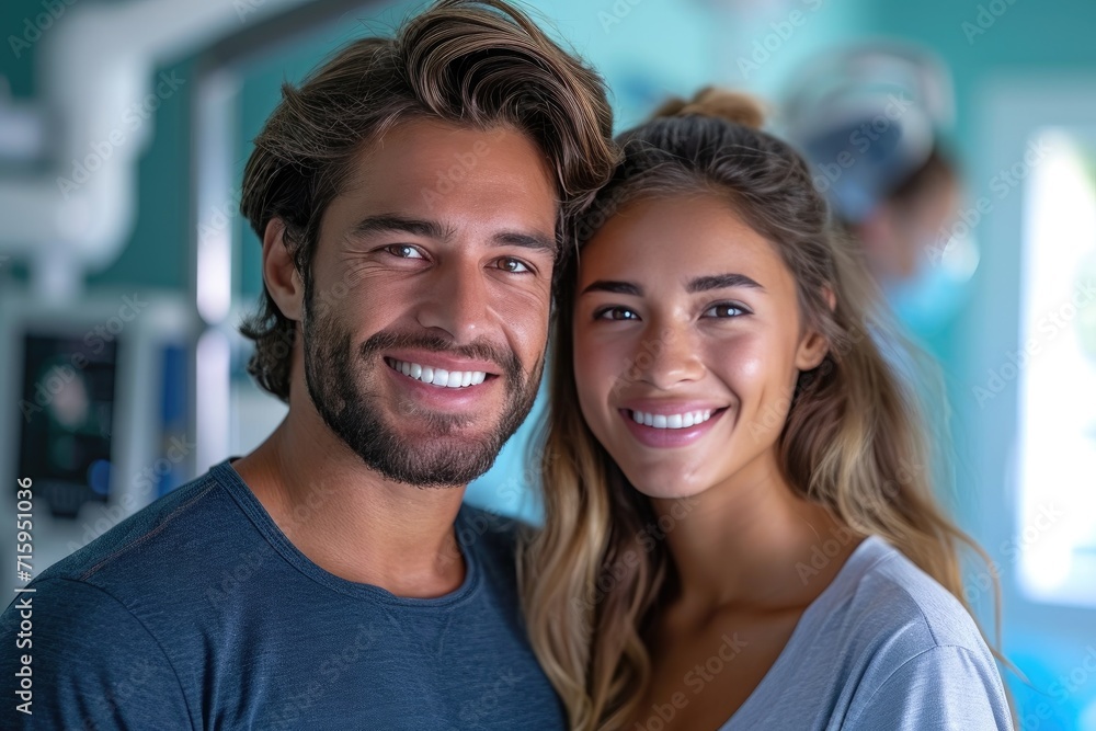 Two friends share a joyful moment as they smile at each other, their human faces radiating happiness and their clothing adding to the warm atmosphere Two friends share a joyful moment as they smile at each other, their human faces radiating happiness and their clothing adding to the warm atmosphere