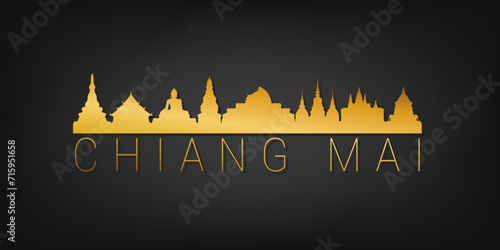 Chiang Mai, Thailand Gold Skyline City Silhouette Vector. Golden Design Luxury Style Icon Symbols. Travel and Tourism Famous Buildings. photo