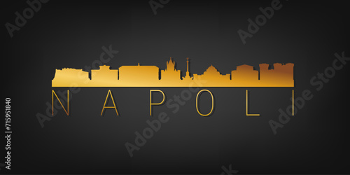 Naples, Metropolitan City of Naples, Italy Gold Skyline City Silhouette Vector. Golden Design Luxury Style Icon Symbols. Travel and Tourism Famous Buildings.