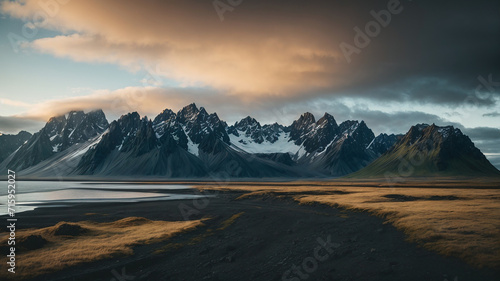 Vestrahorn mountain in Stoksnes Iceland Somber