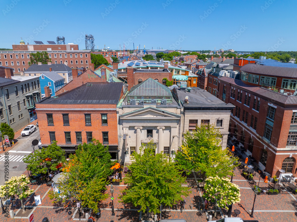 New Hampshire Bank Building aerial view at 14 Market Street at Market Square in city of Portsmouth, New Hampshire NH, USA.